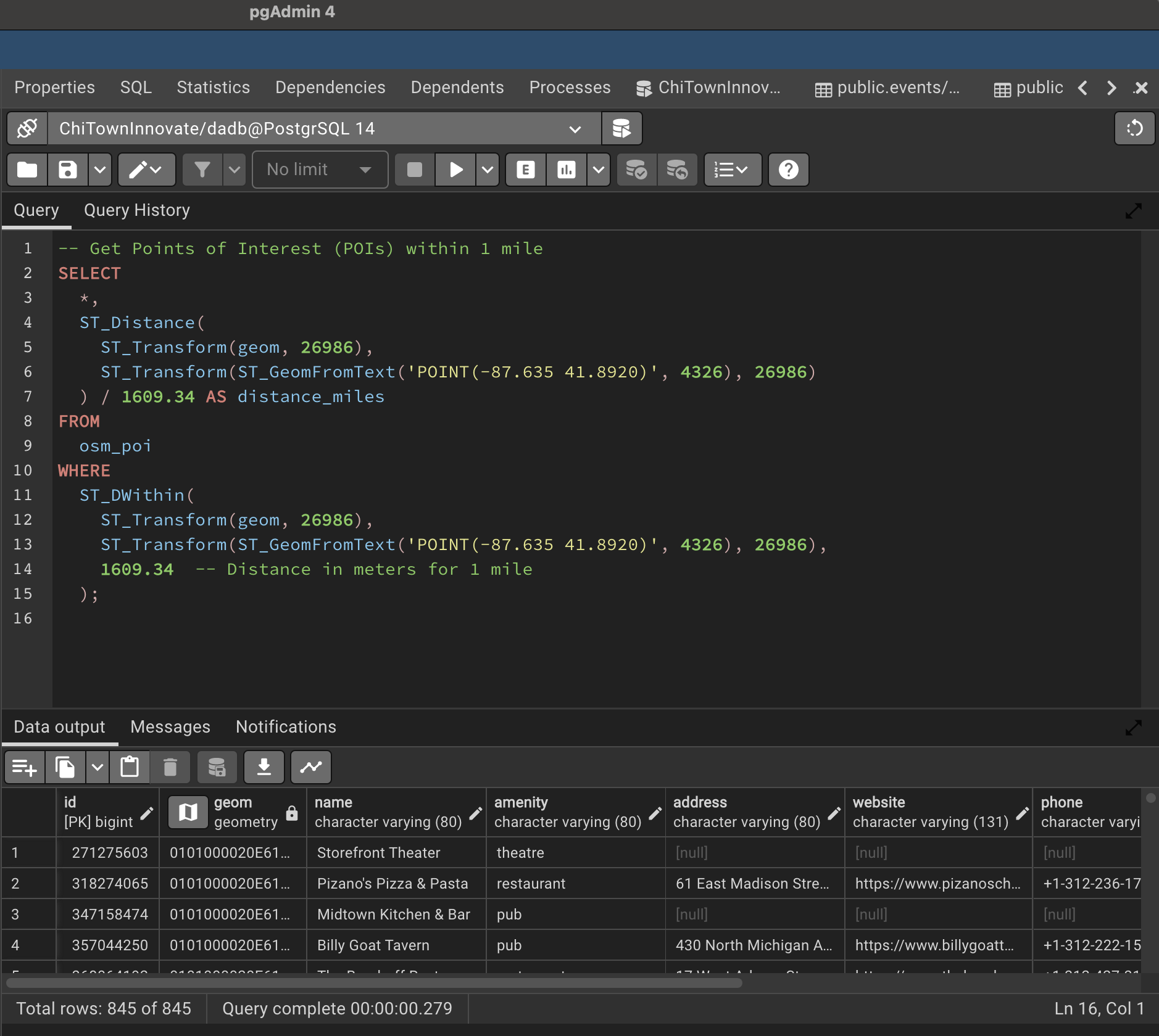 Spatial SQL in PGAdmin